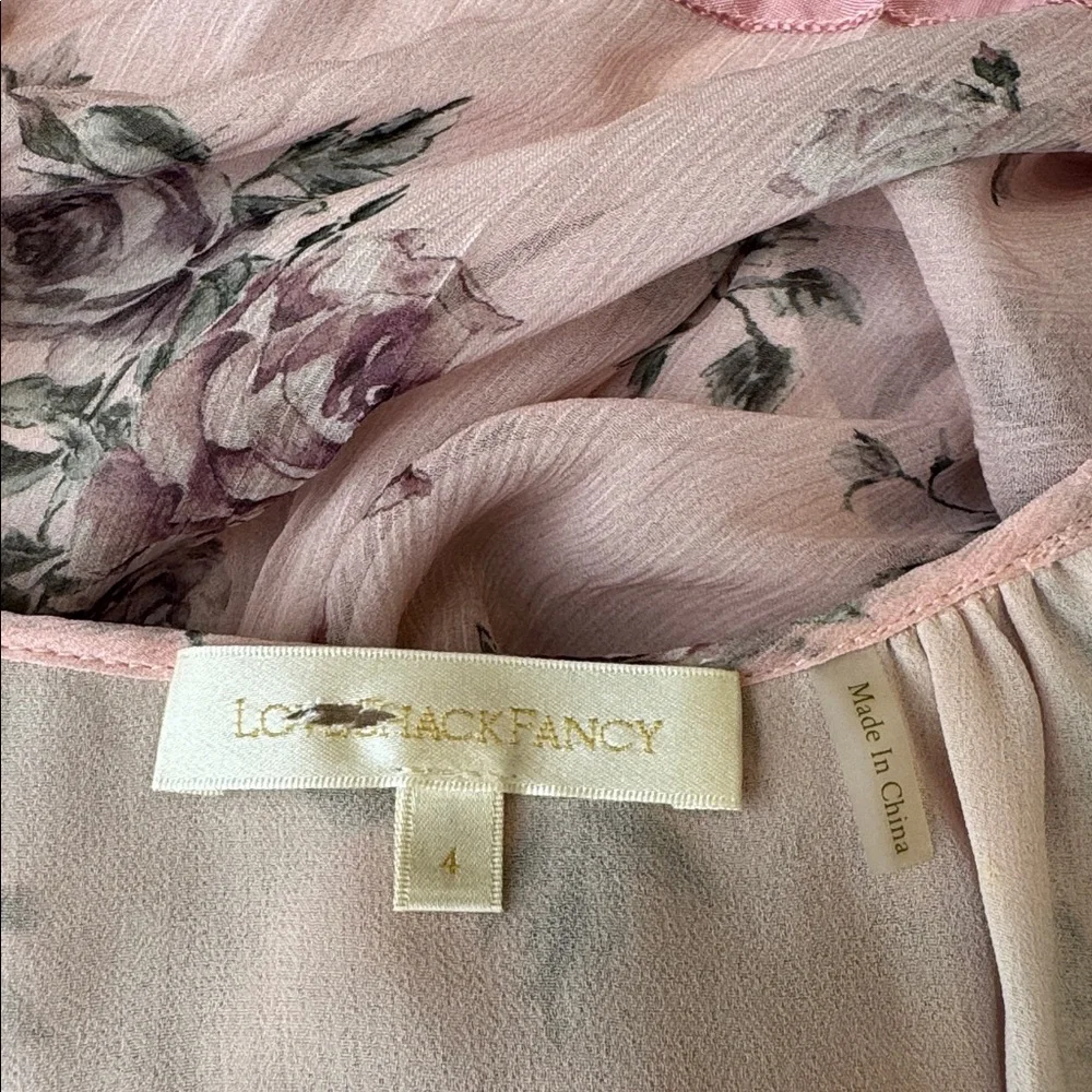 LoveShackFancy Silk Pink Floral Roses & Bows Dress - Picture 9 of 10